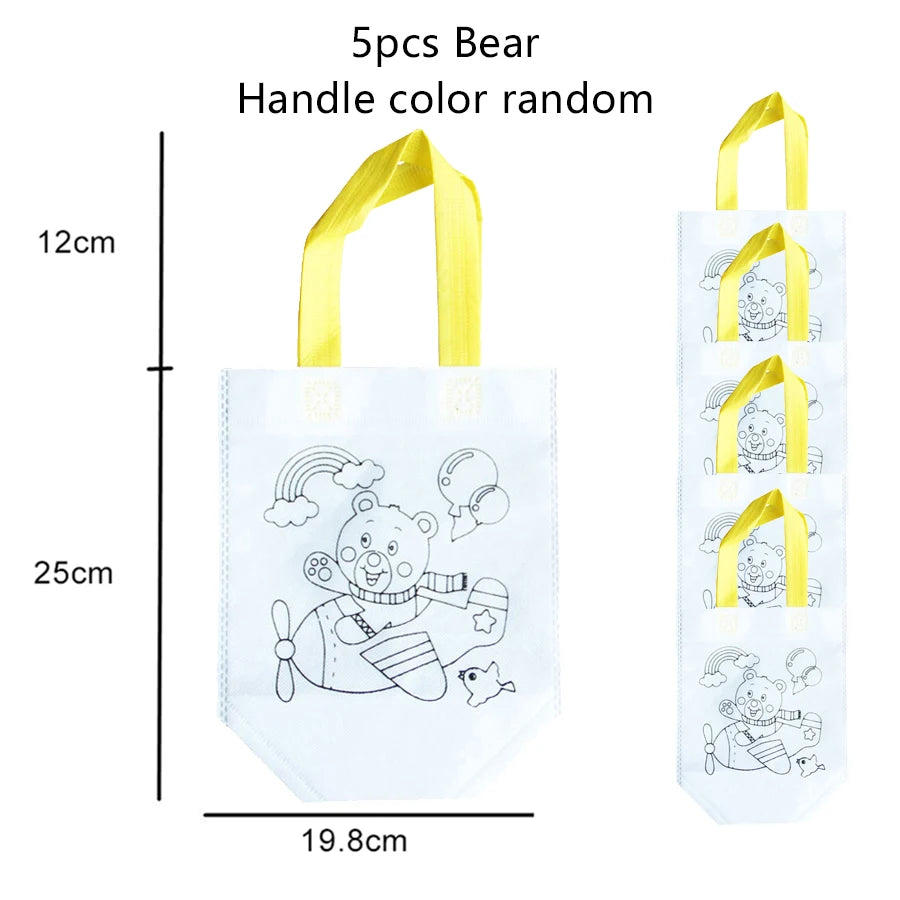 5pcs Children Handmade Graffiti Bag Handmade DIY Puzzle Toys Environment&amp;nbsp;Protection Kids Painting Handbag Drawing Toys TMZ 5pcs Bear