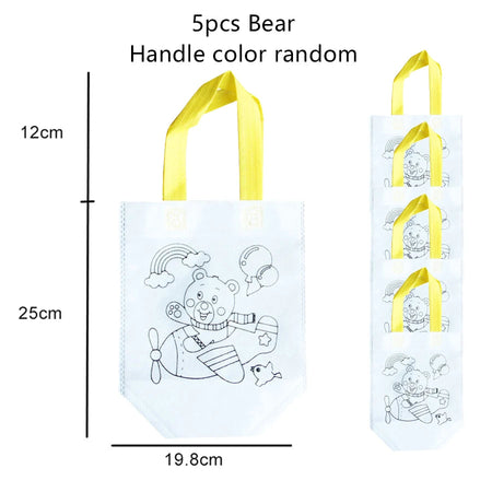 5pcs Children Handmade Graffiti Bag Handmade DIY Puzzle Toys Environment&amp;nbsp;Protection Kids Painting Handbag Drawing Toys TMZ 5pcs Bear
