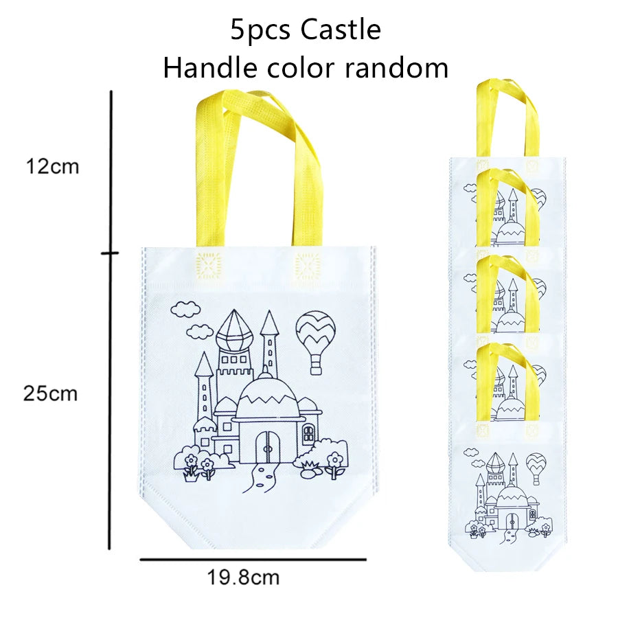 5pcs Children Handmade Graffiti Bag Handmade DIY Puzzle Toys Environment&amp;nbsp;Protection Kids Painting Handbag Drawing Toys TMZ 5pcs Castle