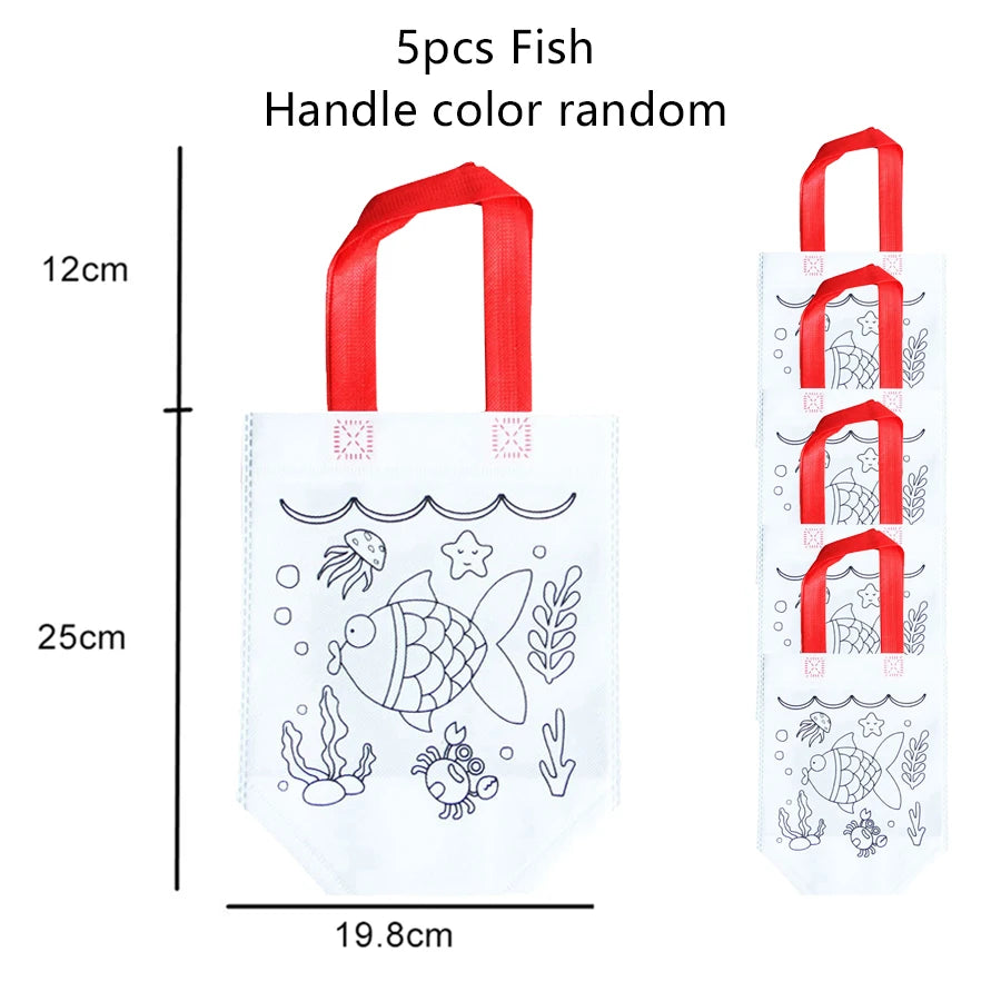 5pcs Children Handmade Graffiti Bag Handmade DIY Puzzle Toys Environment&amp;nbsp;Protection Kids Painting Handbag Drawing Toys TMZ 5pcs Fish