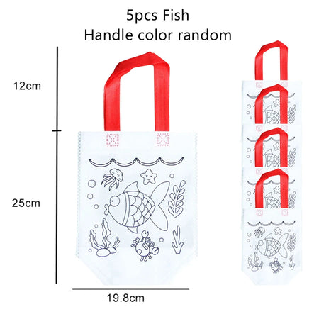 5pcs Children Handmade Graffiti Bag Handmade DIY Puzzle Toys Environment&amp;nbsp;Protection Kids Painting Handbag Drawing Toys TMZ 5pcs Fish