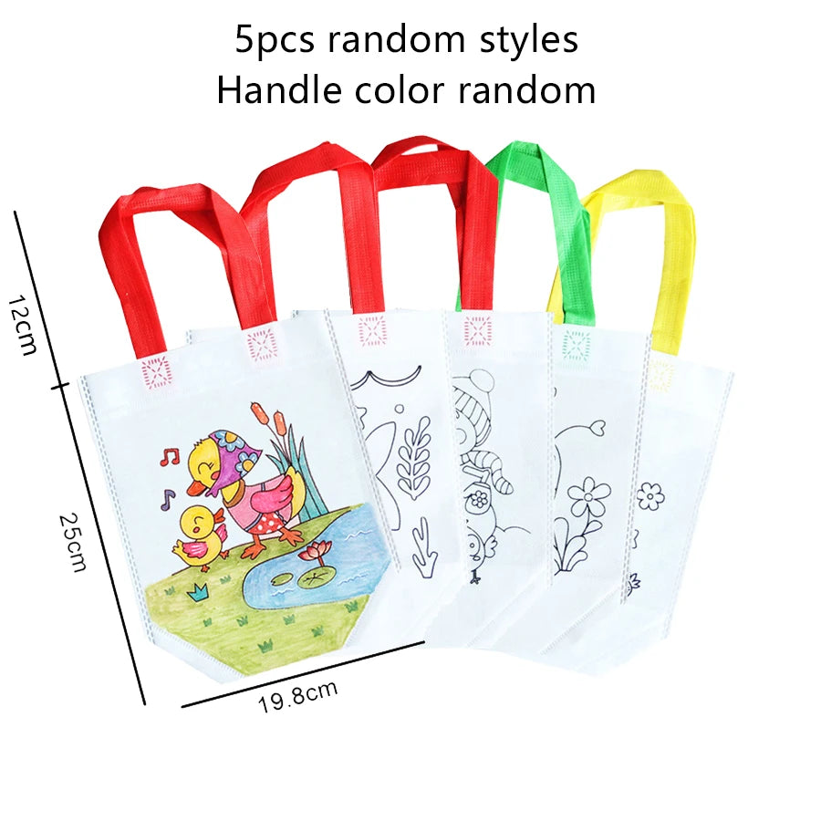 5pcs Children Handmade Graffiti Bag Handmade DIY Puzzle Toys Environment&amp;nbsp;Protection Kids Painting Handbag Drawing Toys TMZ 5pcs Random
