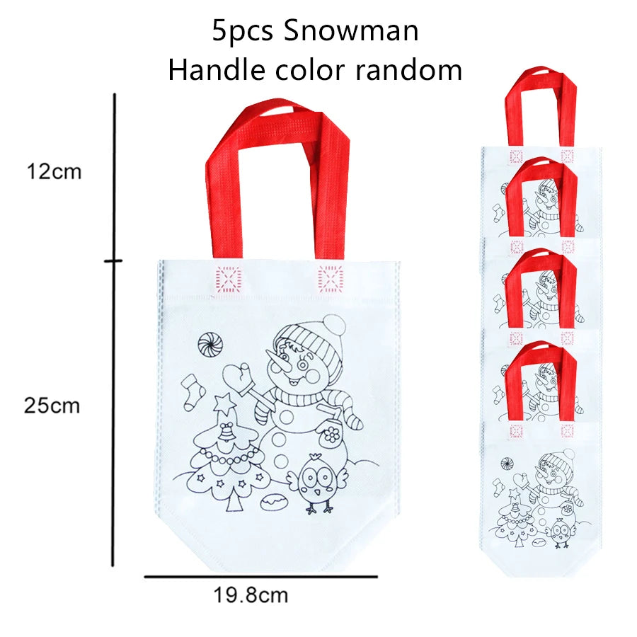 5pcs Children Handmade Graffiti Bag Handmade DIY Puzzle Toys Environment&amp;nbsp;Protection Kids Painting Handbag Drawing Toys TMZ 5pcs Snowman