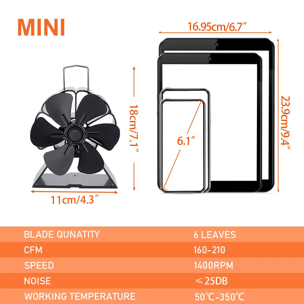 6 Blades Mini Fireplace Fan Heat Powered Stove Fan Wood Log Burner Eco Quiet Energy Saving Heater Home Efficient Heat Distribute