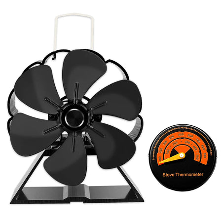 6 Blades Mini Fireplace Fan Heat Powered Stove Fan Wood Log Burner Eco Quiet Energy Saving Heater Home Efficient Heat Distribute with thermometer