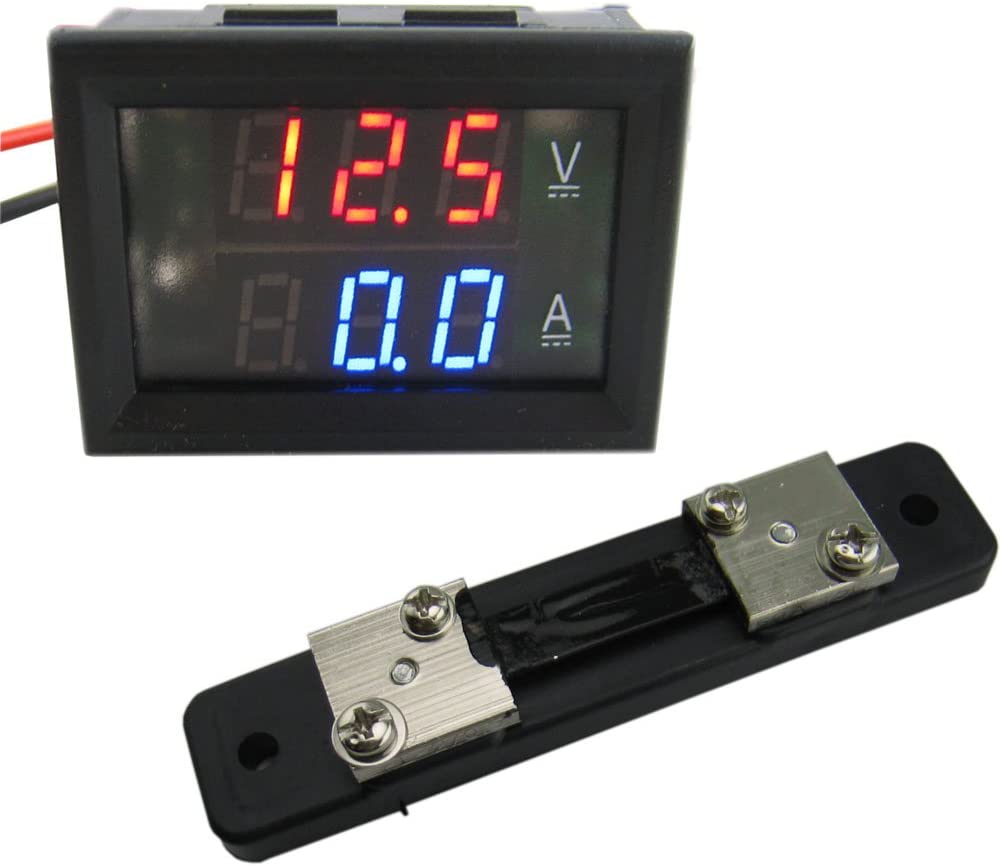Yeeco DC4.5 – 30 V 50 A Digital DC Voltmeter Ammeter Testing Gauge Current Monitor Volt Amp Assayer V/A Panel Meter Multimeter With Built-In Shunt Red Blue Dual LED Display