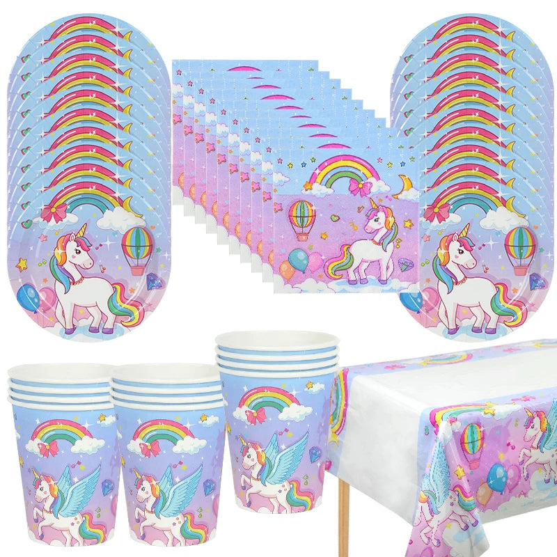 61Pcs Rainbow Unicorn Disposable Tableware Set