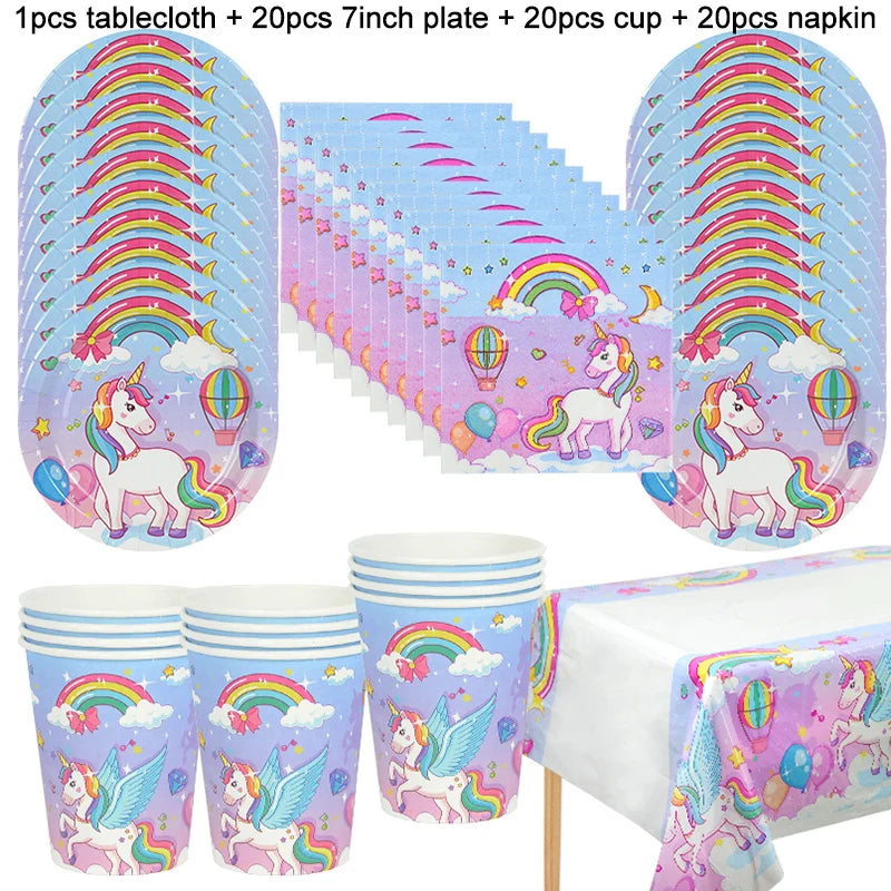 61Pcs Rainbow Unicorn Disposable Tableware Set 61pcs set