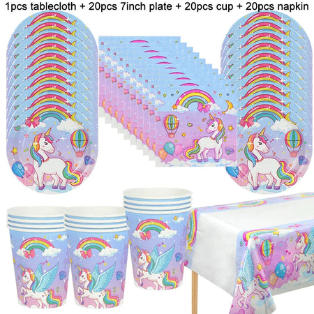 61Pcs Rainbow Unicorn Disposable Tableware Set 61pcs set