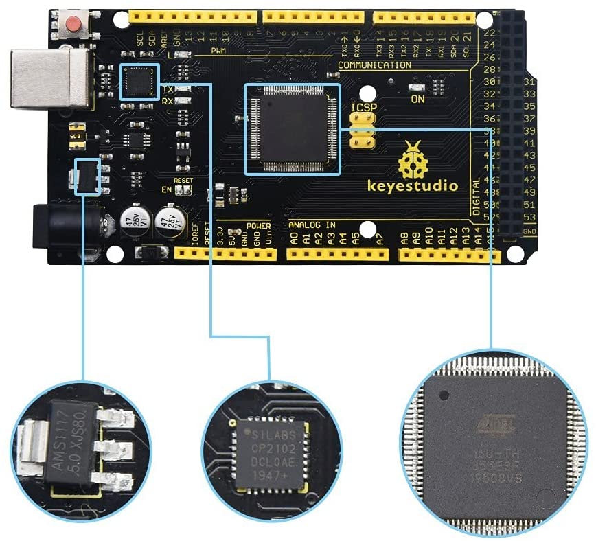 KEYESTUDIO MEGA R3 2560 Controller Board Compatible With Arduino IDE With T-TYPE USB Cable