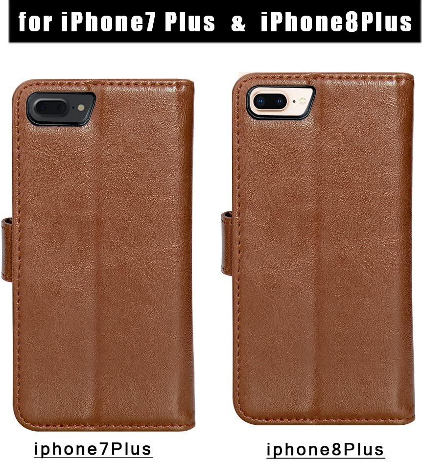 🟢 SHANSHUI PU Leather Case Compatible with iPhone 8 Plus/7 Plus Detachable Wallet Case With Card Slots on Flip Book Cover in RFID Protection and Stand Function with Magnet Tan/Brown