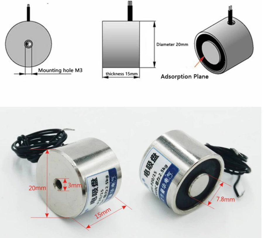 🟢 P20/15 usisno držanje 6v24v električni magnet za podizanje 2.5KG 25N mini 12V elektromagnetni solenoid