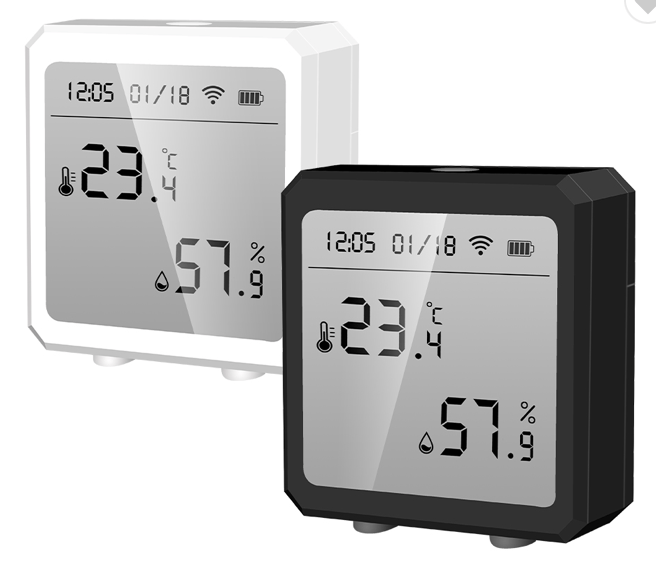 🟢 Tuya Wifi Smart Temperature And Humidity Sensor Indoor Hygrometer Thermometer Alarm Battery Display Alexa Google Home. Colour black.