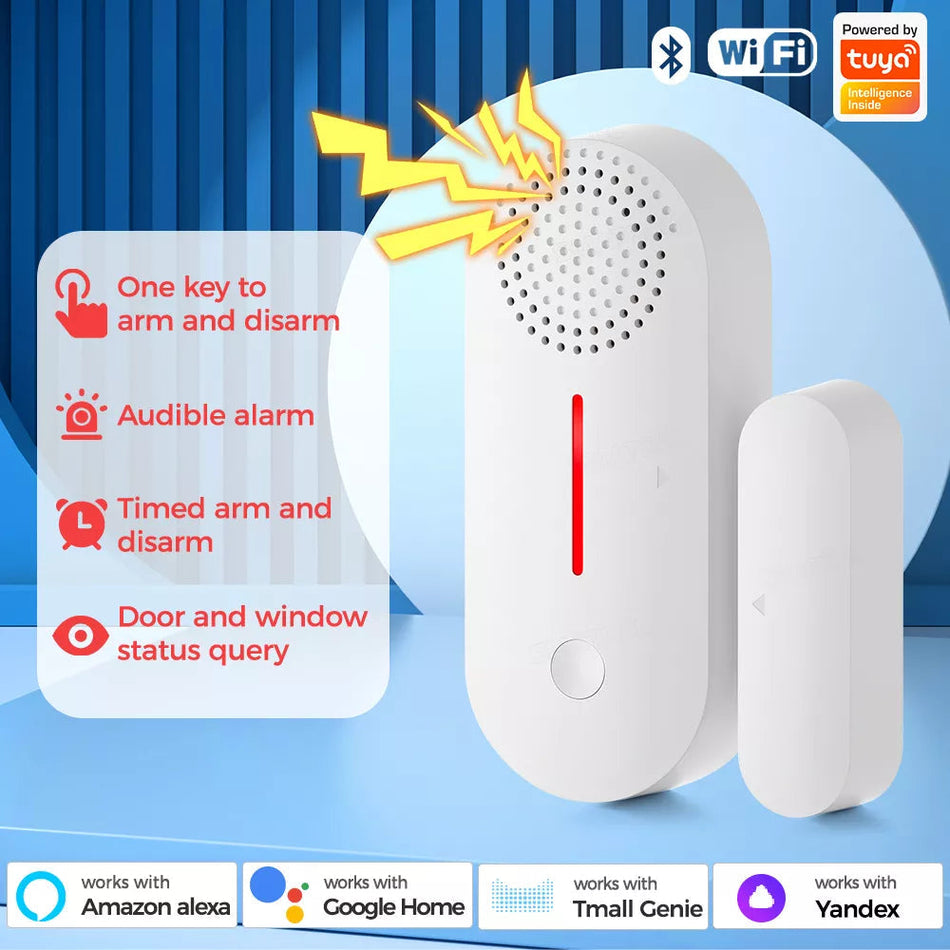 🟢 Arm And Disarm Tuya Smart WiFi Door Window Sensor Detectors Sound And Light Alarm Smart life Timing Work With Alexa Google Home