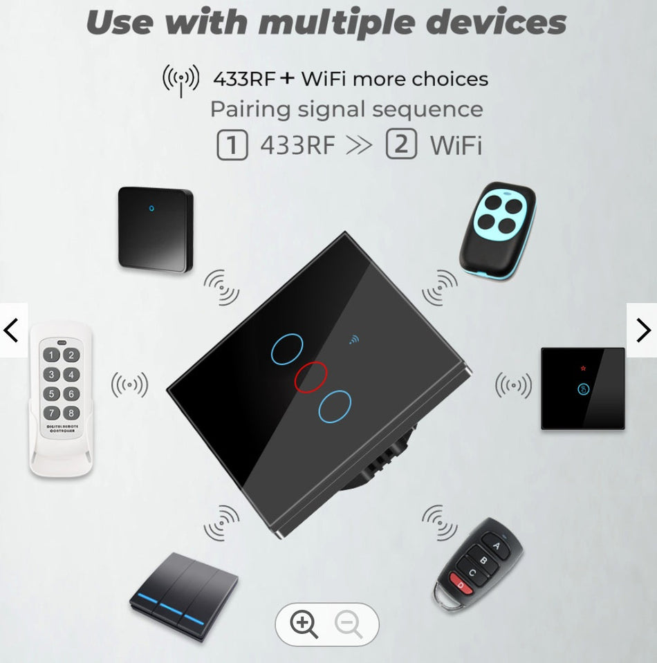 🟢 4  Gang Black or White Tuya WiFi Smart Life Touch Wireless Wall Switch Light RF 433MHz No Neutral Required 220V Google Home Alexa