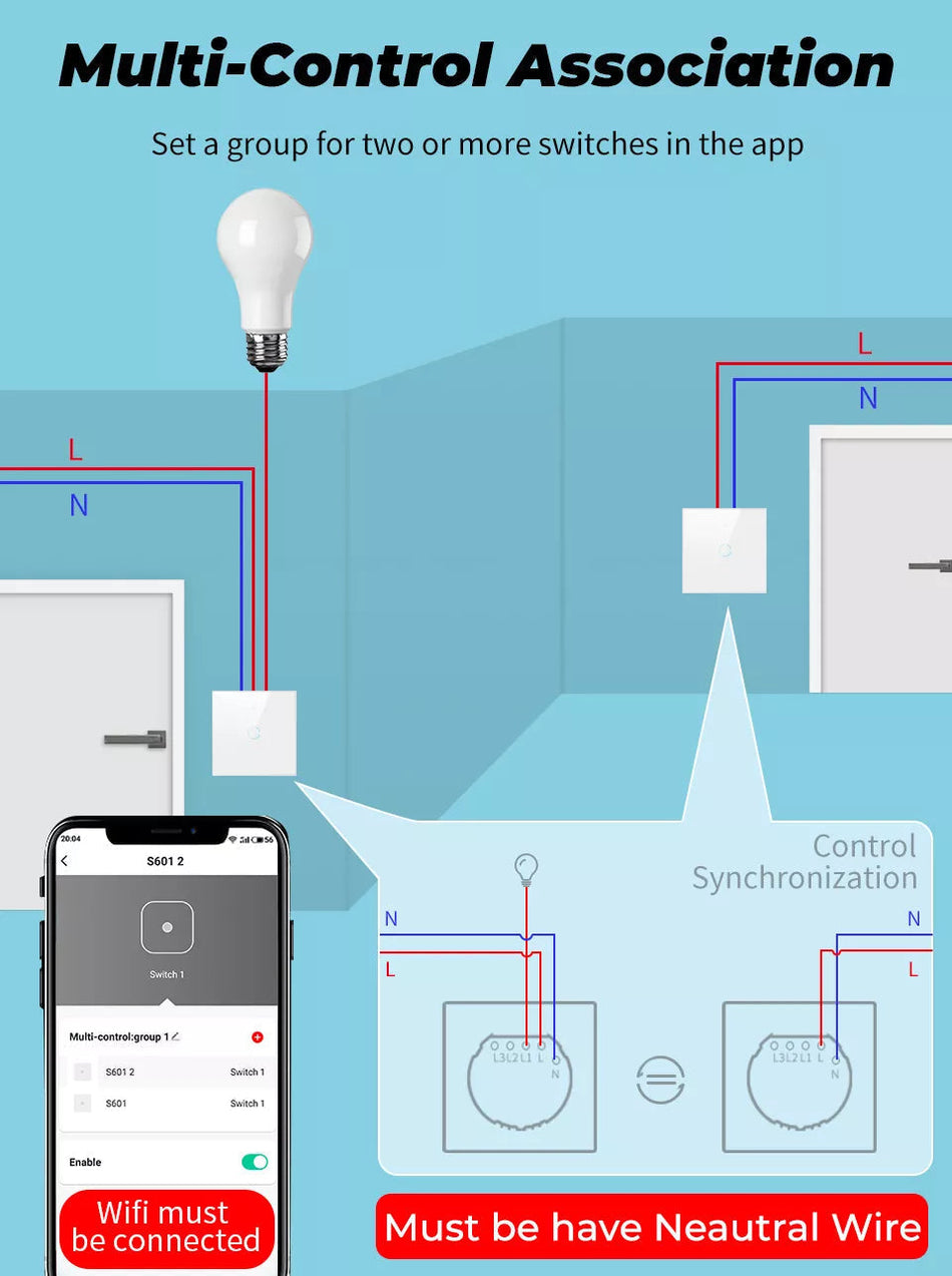 🟢 4  Gang Black or White Tuya WiFi Smart Life Touch Wireless Wall Switch Light RF 433MHz No Neutral Required 220V Google Home Alexa