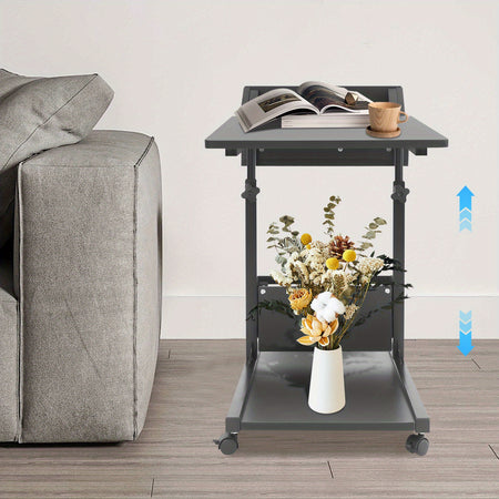 Black Mobile Side Table &ndash; Height Adjustable C-Shaped