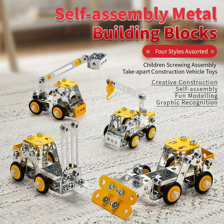 330PCS 4-in-1 Metal Engineering Vehicle Building Blocks Kit for Ages 8+ Yellow