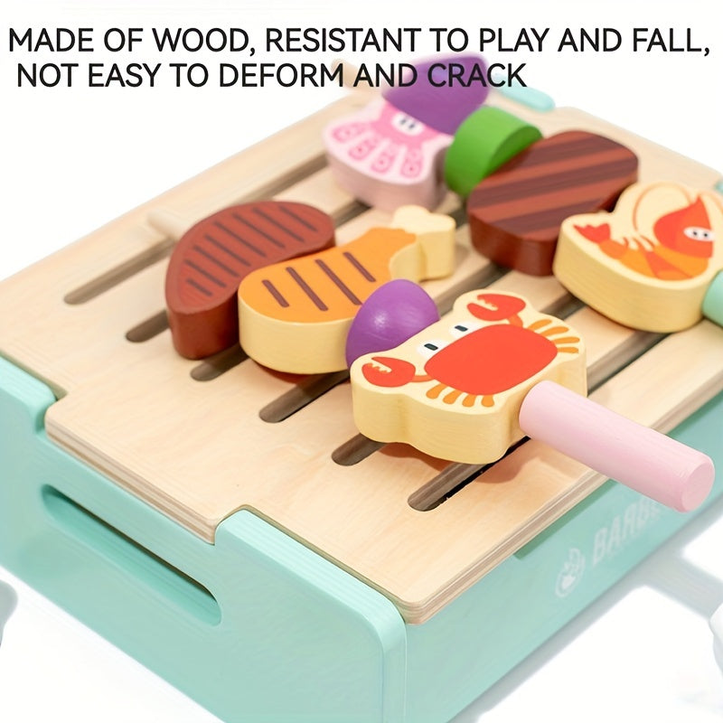 Wooden Deluxe Barbecue Grill &amp; Cooking Toy Set - Includes Seasonings and 2 Ropes