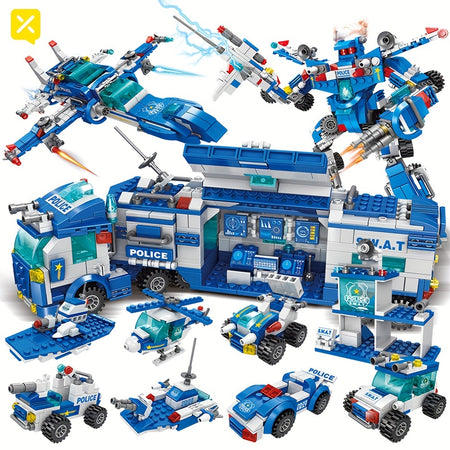 700pcs City Patrol Police Car Building Blocks Set - Perfect Role-Play Toy for Boys