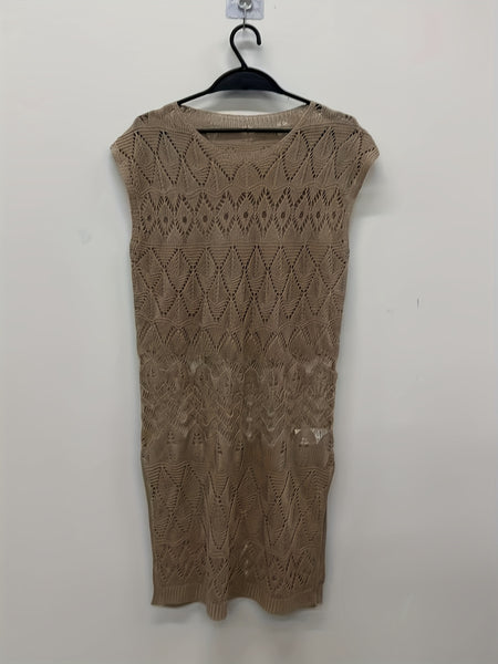 Semi-Sheer Lace Beach Cover-Up Dress with Side Slit and Cut-Out Details