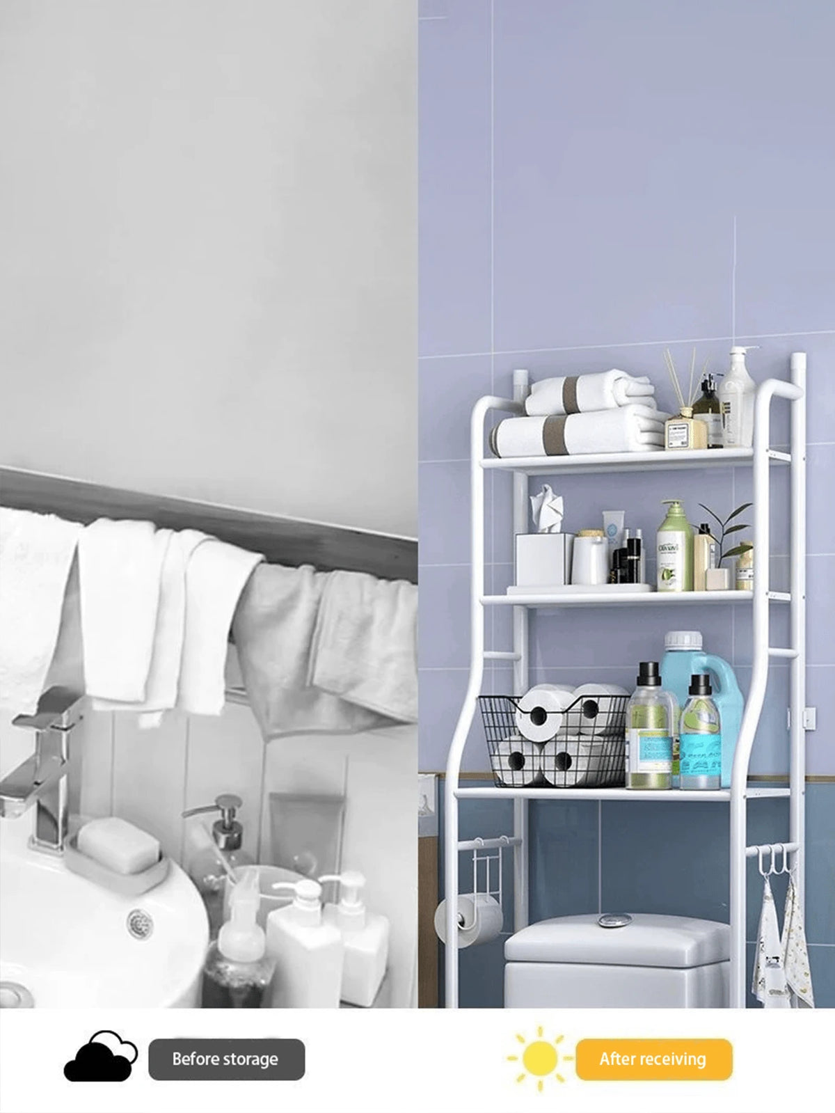Elegant White Bathroom Cabinet Storage Rack - 45x25x160cm