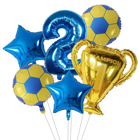 6pcs Boys Football Trophy Helium Balloons 32&amp;quot; Green Blue Red Digit Number Balloon 2 1 / 30nch