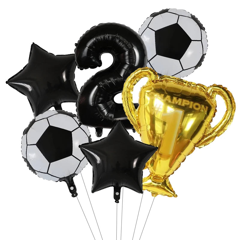6pcs Boys Football Trophy Helium Balloons 32&amp;quot; Green Blue Red Digit Number Balloon 2 / 30nch