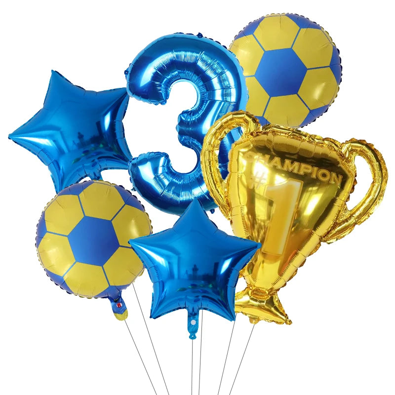 6pcs Boys Football Trophy Helium Balloons 32&amp;quot; Green Blue Red Digit Number Balloon 3 / 30nch