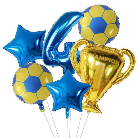 6pcs Boys Football Trophy Helium Balloons 32&amp;quot; Green Blue Red Digit Number Balloon 4 / 30nch