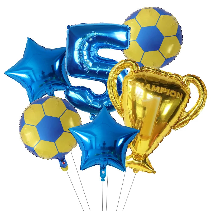 6pcs Boys Football Trophy Helium Balloons 32&amp;quot; Green Blue Red Digit Number Balloon 5 / 30nch