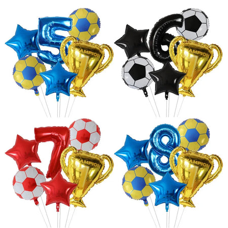 6pcs Boys Football Trophy Helium Balloons 32&amp;quot; Green Blue Red Digit Number Balloon