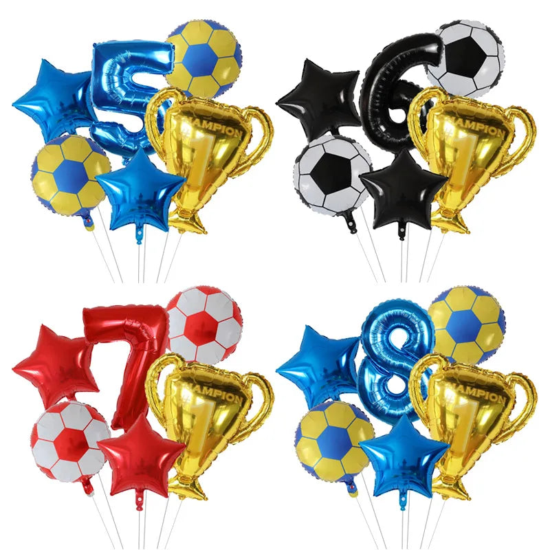 6pcs Boys Football Trophy Helium Balloons 32&amp;quot; Green Blue Red Digit Number Balloon