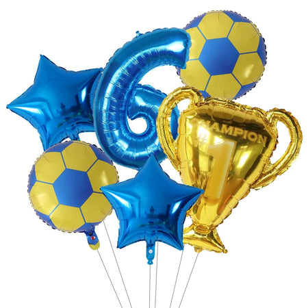 6pcs Boys Football Trophy Helium Balloons 32&amp;quot; Green Blue Red Digit Number Balloon 6 / 30nch