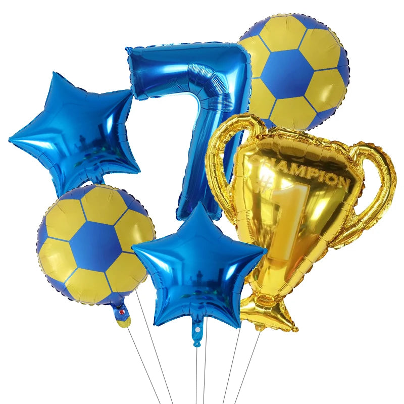 6pcs Boys Football Trophy Helium Balloons 32&amp;quot; Green Blue Red Digit Number Balloon 7 / 30nch