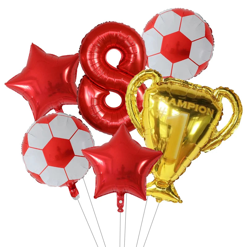 6pcs Boys Football Trophy Helium Balloons 32&amp;quot; Green Blue Red Digit Number Balloon 8 1 / 30nch