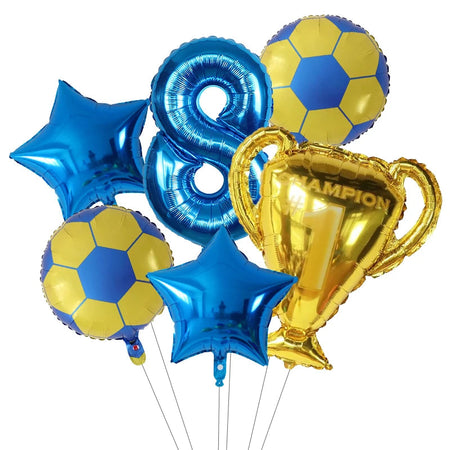 6pcs Boys Football Trophy Helium Balloons 32&amp;quot; Green Blue Red Digit Number Balloon 8 / 30nch