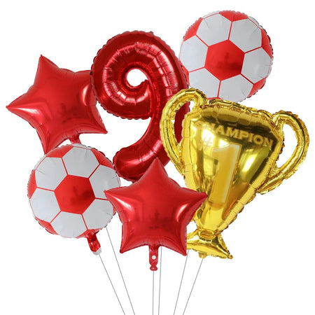 6pcs Boys Football Trophy Helium Balloons 32&amp;quot; Green Blue Red Digit Number Balloon 9 1 / 30nch