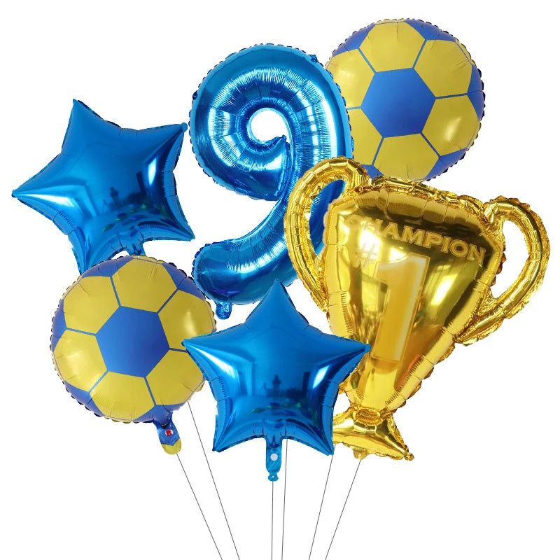 6pcs Boys Football Trophy Helium Balloons 32&amp;quot; Green Blue Red Digit Number Balloon 9 / 30nch