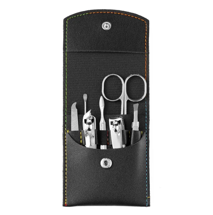 7-Piece Stainless Steel Manicure Pedicure Set for Convenient Grooming Black