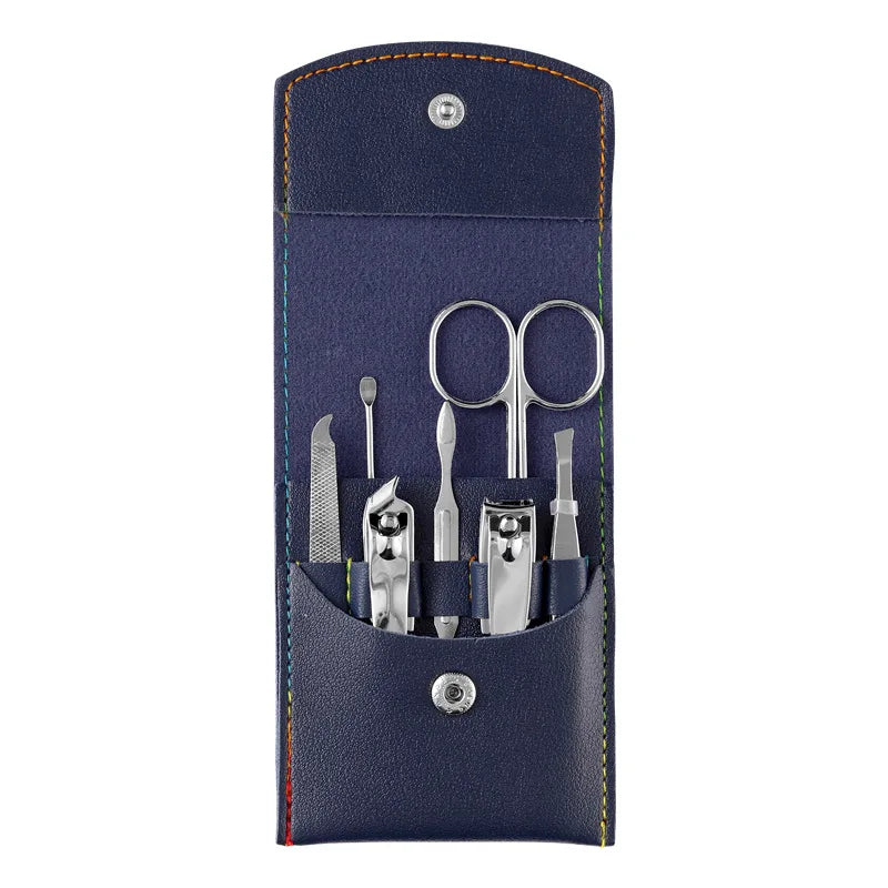 7-Piece Stainless Steel Manicure Pedicure Set for Convenient Grooming Blue