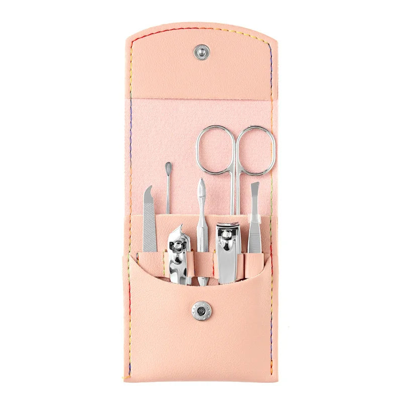 7-Piece Stainless Steel Manicure Pedicure Set for Convenient Grooming Pink