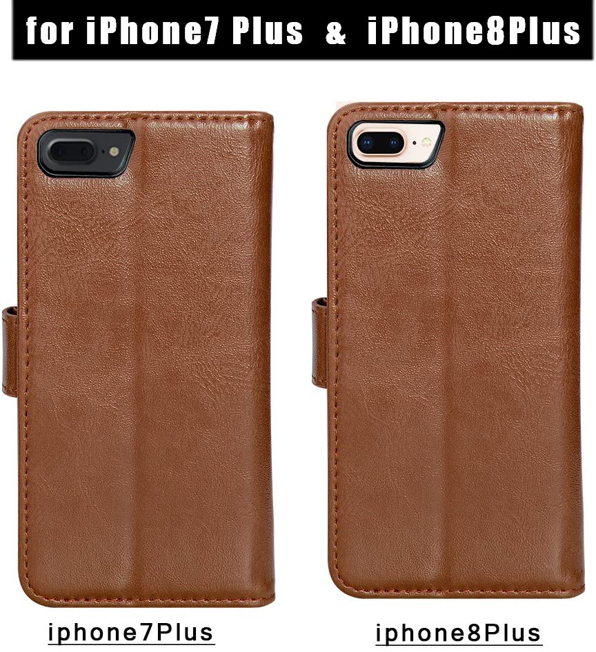 SHANSHUI PU Leather Case Compatible With IPhone 8 Plus/7 Plus Detachable Wallet Case With Card Slots On Flip Book Cover In RFID Protection And Stand Function With Magnet Tan/Brown