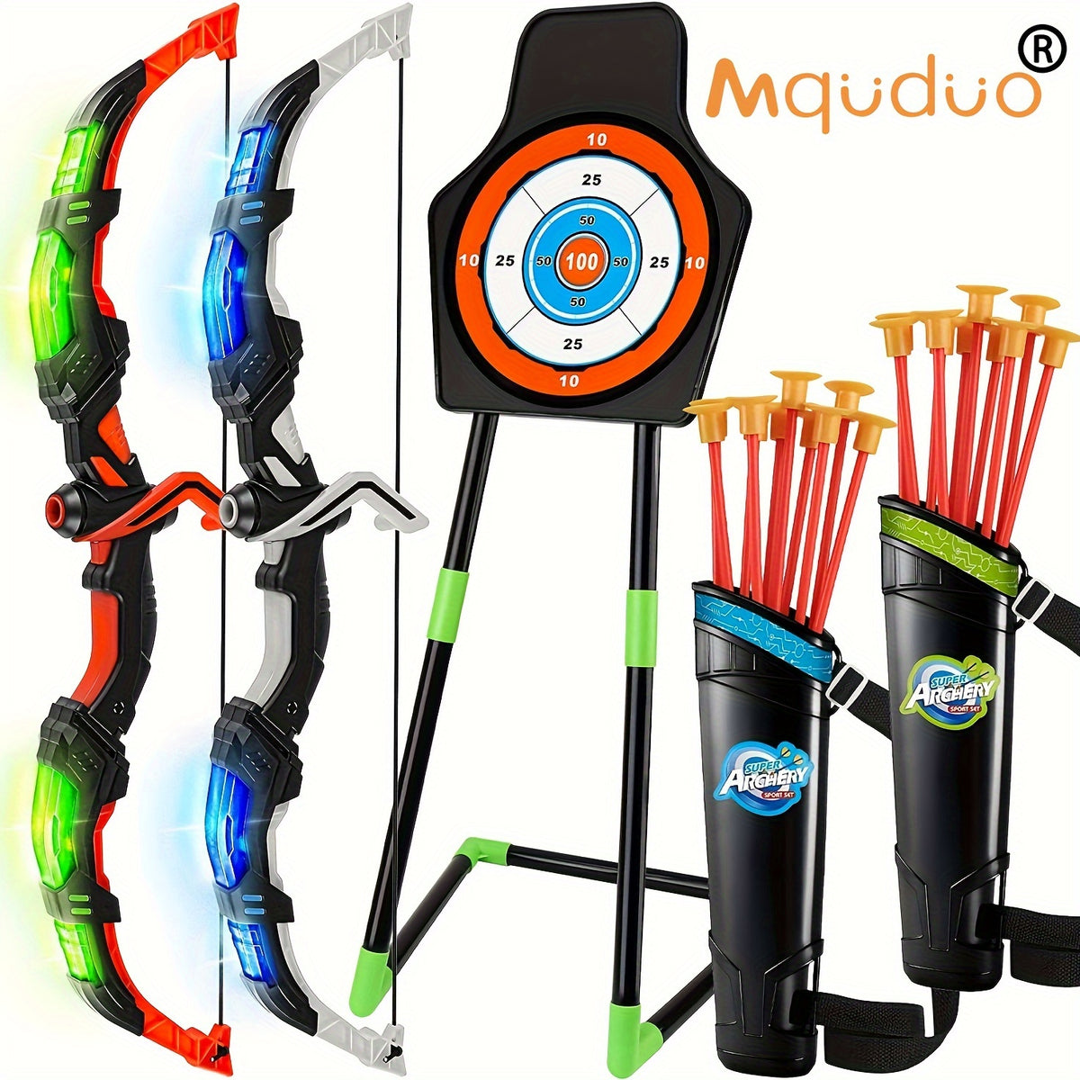 Kids LED Light Bow And Arrow Toy Set - 2 Bows, 20 Suction Cup Arrows, Target