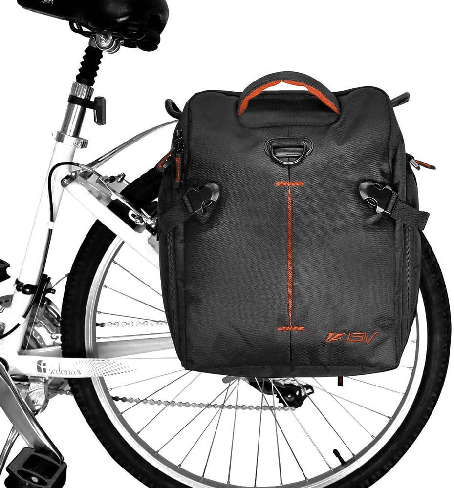 BV Bike Panniers Bags (Pair), Large Capacity, 14 L (each Pannier), Black With Detachable Shoulder Straps And All Weather Rain Covers (ORANGE)