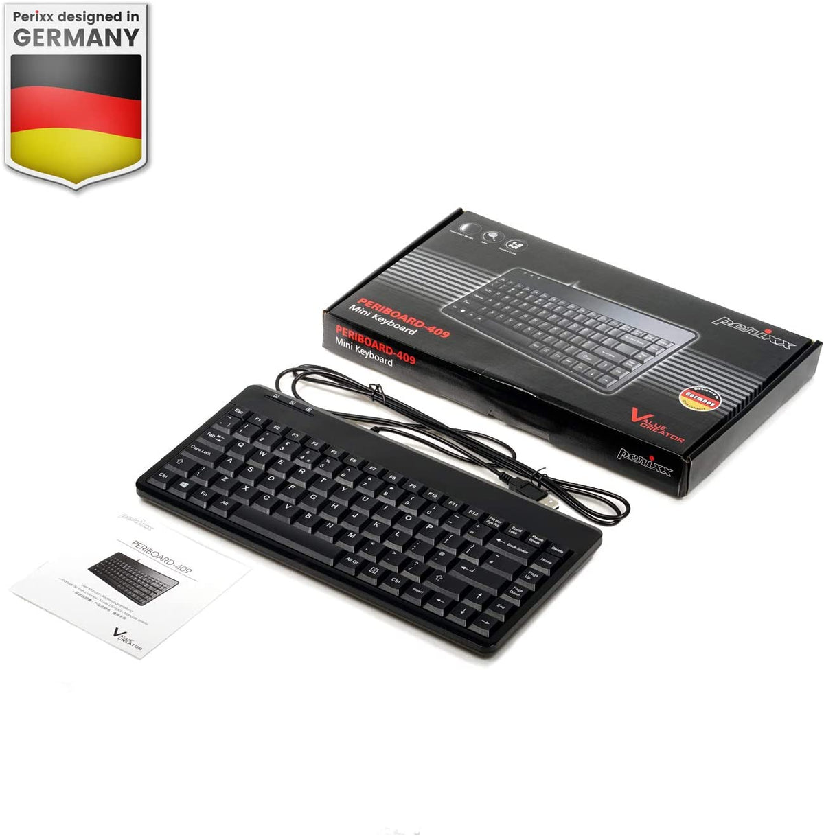 Perixx PERIBOARD-409U Wired USB Mini Keyboard, Black, UK Layout