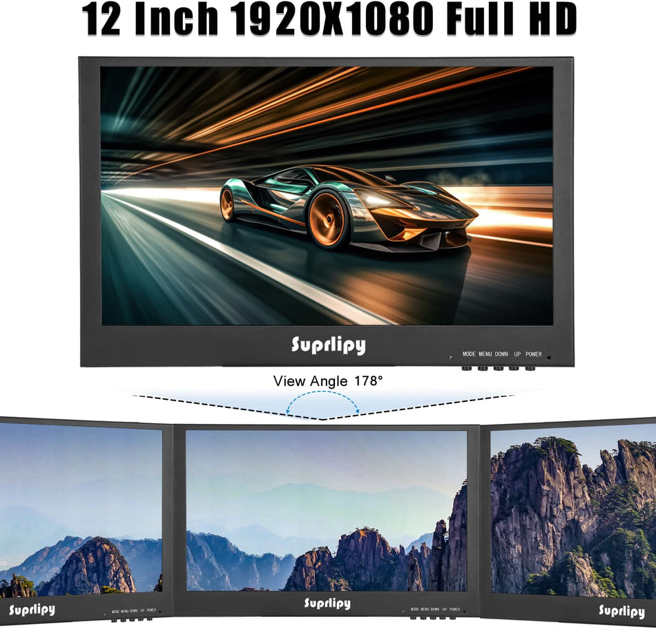 12 Zoll Mini HDMI Monitor mit 1920x1080 IPS Bildschirm und integrierten Lautsprechern für PC