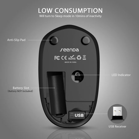 Seenda Wireless Mouse With Nano USB Receiver Noiseless 2.4G Wireless Mouse Portable Optical Mice For Notebook, PC, Laptop, Computer, Macbook - Black