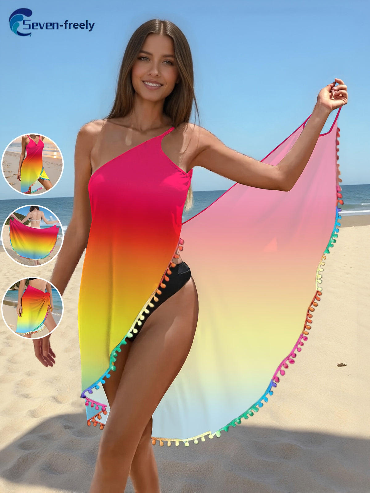 Rainbow Off-Shoulder Summer Beach Dress