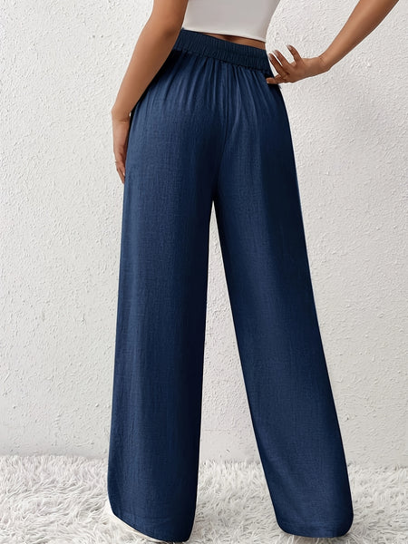 Casual French-Style Wide-Leg Pants with Pockets